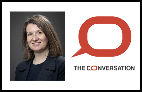 Elena Albarran and the Conversation logo