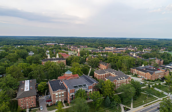 Aerial view of Miami University Oxford campus