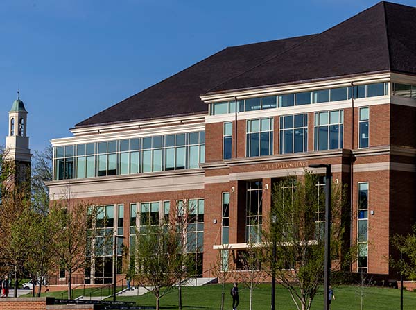 Exterior of McVey Data Science under a blue sky