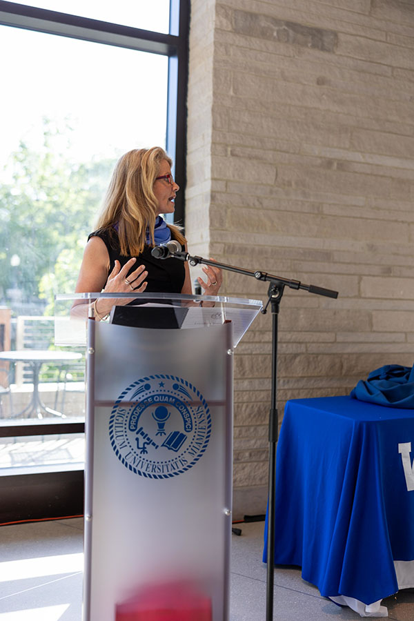 University Ambassador Dr. Renate Crawford speaks during the June 7 ceremony for the Freedom Summer of '64 Award.