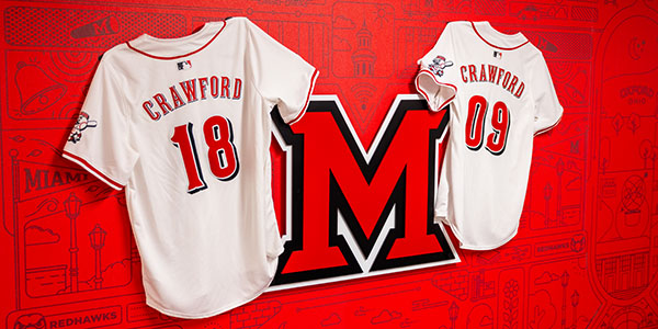 Miami University President Greg Crawford and University Ambassador Dr. Renate Crawford will wear these jerseys during the Cincinnati Reds' Bark in the Park event on Aug. 12