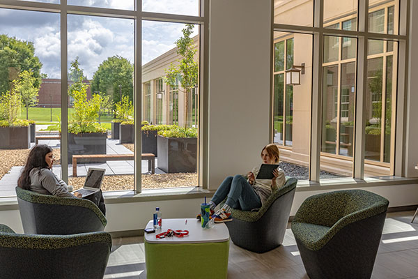 wellness garden view from clinical health sciences and wellness study area