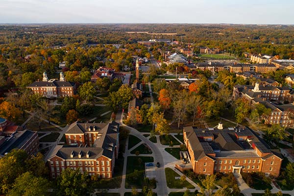 Aerial view of Miami University's Oxford campus