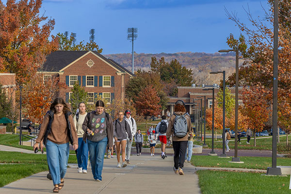 Students walk on Miami University's Oxford campus