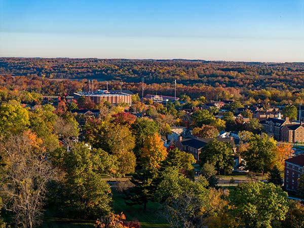 Aerial view of Miami University's Oxford campus