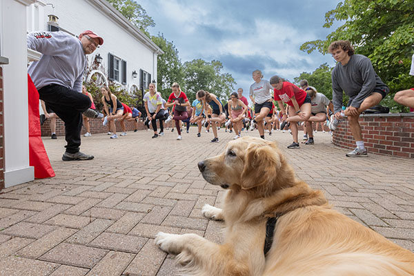 Miami University community members participate in a M.O.V.E. Bootcamp session at Lewis Place.