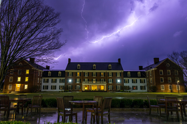 Miami University Oxford campus during a storm.