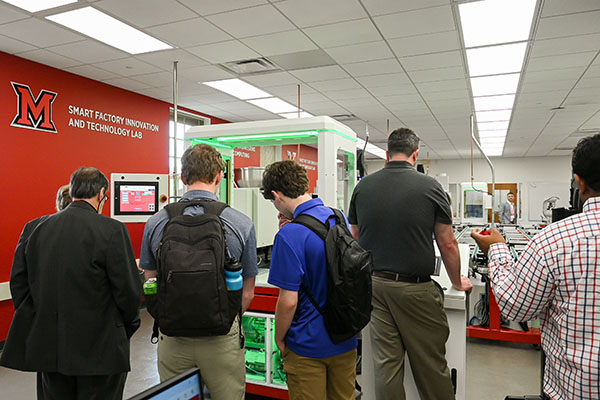 Miami University students explore the Smart Factory Innovation and Technology (SMART-FIT) Lab.