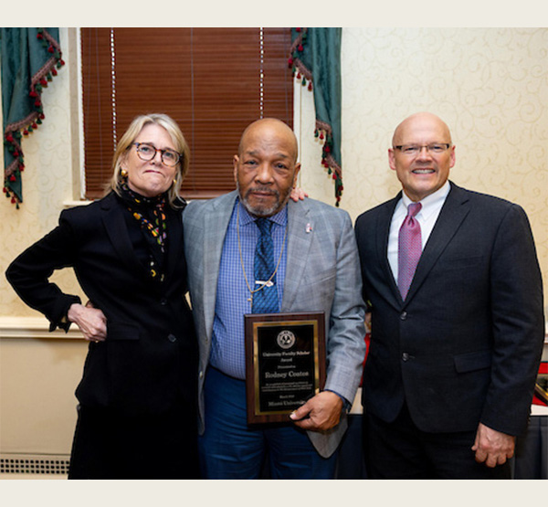Coates received a Faculty Scholar Award last spring from then-Provost Elizabeth Mullenix and President Gregory Crawford.