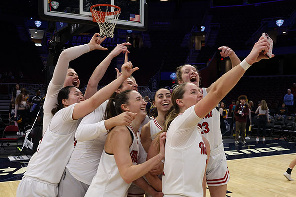 Miami University women's basketball team celebrating