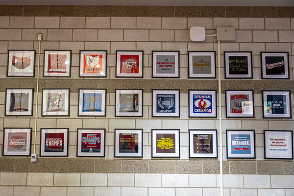 Intramural T-shirt wall at Miami Rec Center