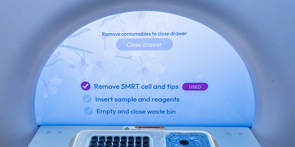 Close-up of the PacBio Vega Benchtop System in use