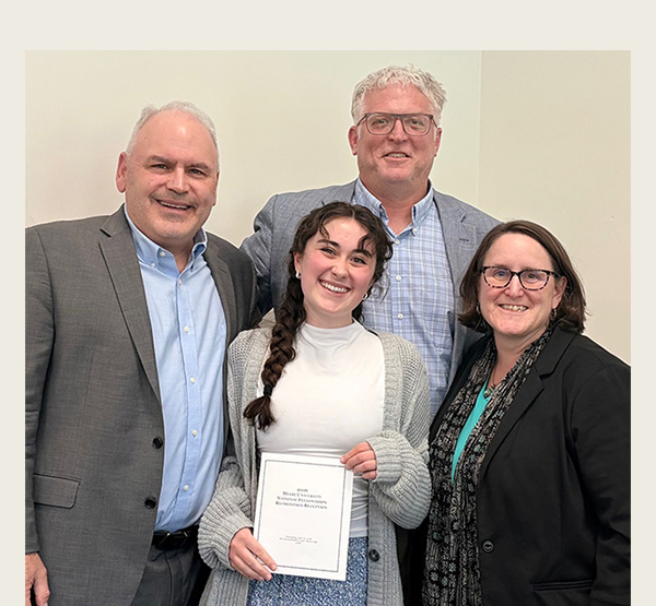 Becca Borton '25 at the National Fellowships Reception at the Armstrong Student Center in April, where Miami recognizes all fellowship winners and semifinalists from the academic year.