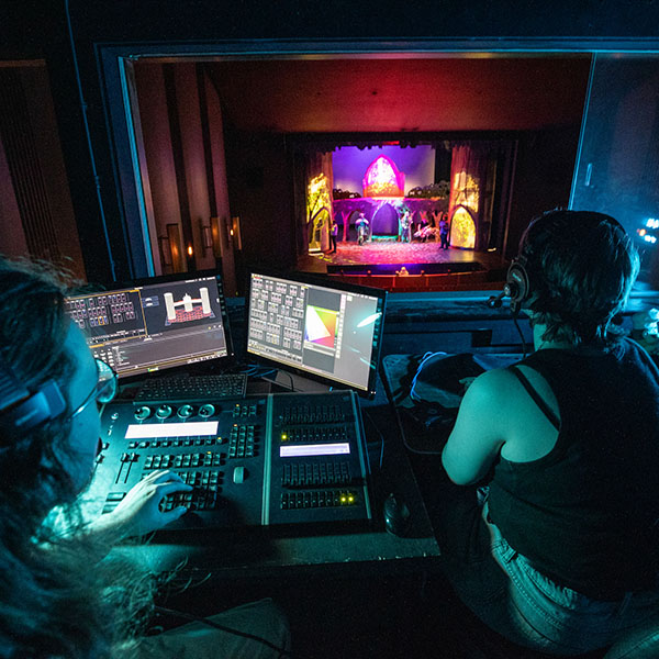 Miami University students at work during a recent theatre production.