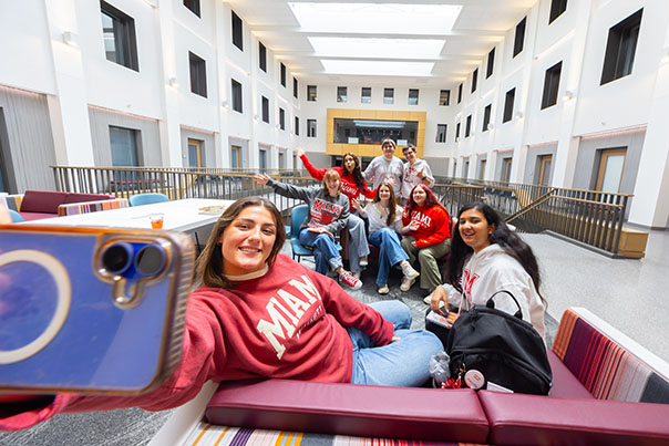Miami University students in Bachelor Hall